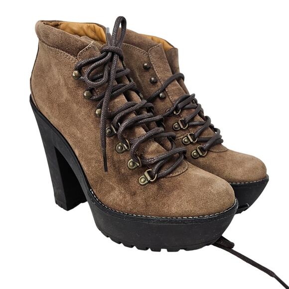 NEW Polo Ralph Lauren 39 Helene Brown Leather Chunky Platform Lace Up Boot - Picture 1 of 8